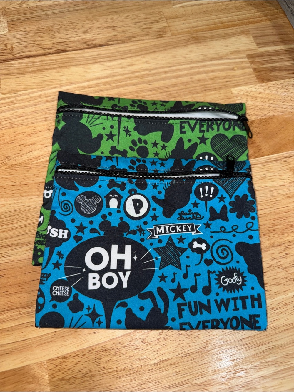 Disney Double Zip Kids Pouch in Blue & Green Mickey Print